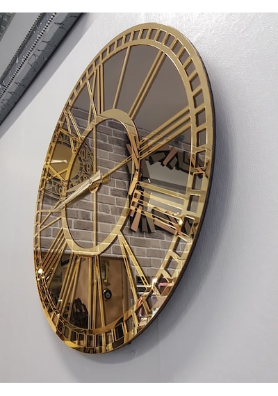 Ayna Denizi Golden Bronze Model Altın Bronz Renk 50 CM Dekoratif Aynalı Duvar Saati Altın