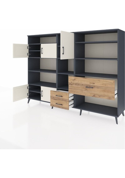 Hyperion Dolap 13 Raflı 3 Çekmeceli 5 Kapaklı 220x44x163 Antrasit Antrasit-aytaşı/çam