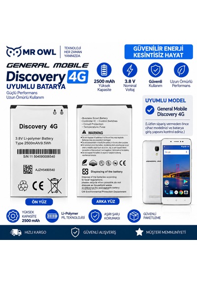 General Mobile Discovery 4g Uyumlu 2500 Mah 3.8v Li-polymer Batarya