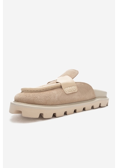 Luvishoes Vela Bej Süet Hakiki Deri Kadın Terlik Bej