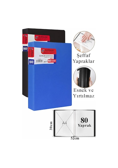 Siyah Mavi Sunum Dosyası 80 Li 2 Adet Poşet Dosyalı Katalog Dosyası 80 Poşetli Kendinden Dosya Plastik Kapaklı Diğer