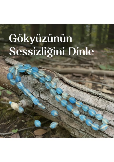 Mavi-beyaz Sıkma Kehribar Tesbih 7 11 Mm