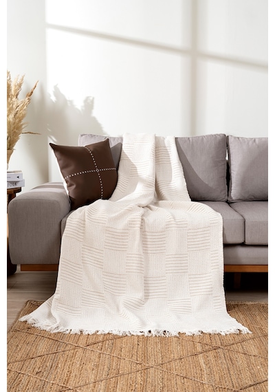 Rustıc Krem -terra Kahve Koltuk Örtüsü 170x220cm 5161a Krem Kahve