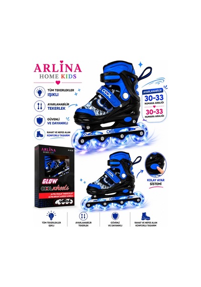 4 Teker Led Işıklı Ayarlana Bilir Glow Paten Mavi 30-33