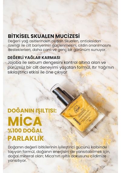 Bade Natural Gold Bitkisel Skualan İçerikli Çok Amaçlı Nemlendirici﻿﻿ Işıltılı Yağ 50 ML