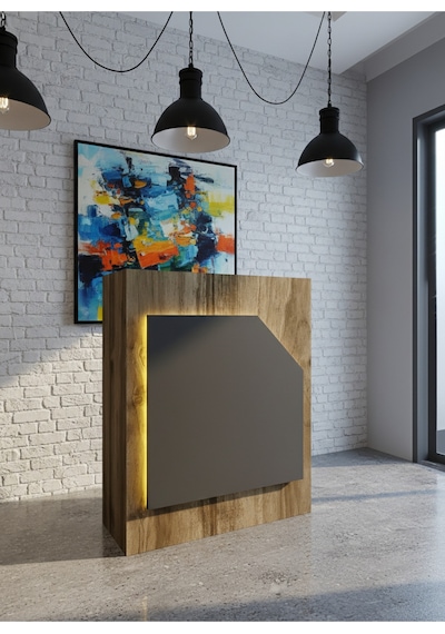 Resital Ledli Karşılama Bankosu G-90 Cm Ofis Kasa Resepsiyon Masası Banko-002-2-4