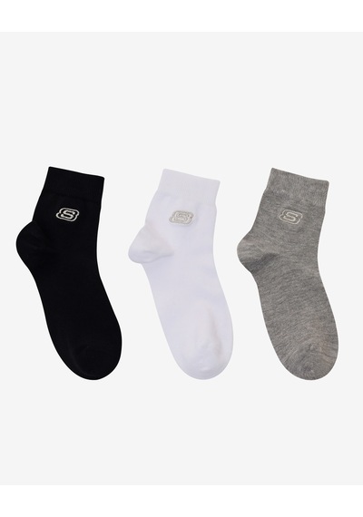 Skechers 3'lü Paket Shiny Logo Bilek Üstü Çorap Kadın Siyah-beyaz-gri Çorap S2520319-3474 Çok Renkli