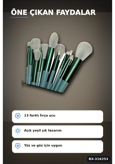 Makyaj Fırça Seti 13 Parça Yumuşak Kıllı Ergonomik Saplı Far Allık Fırçası Bx-316253