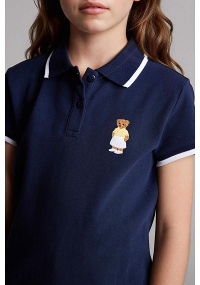 Defacto Ayıcılıklı Ayıcıklı Polo Tişört Kız Çocuk H3285A826SM Lacivert
