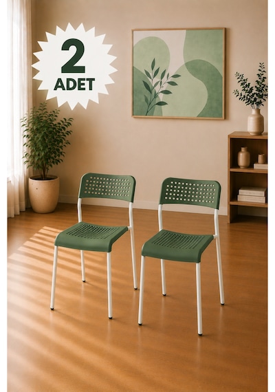 Mira Yeşil/beyaz Sandalye Plastik Gövdeli Metal Ayaklı, Mutfak Sandalyesi, Çalışma, Bahçe, Yemek Oda Yeşil/beyaz- 2 Adet