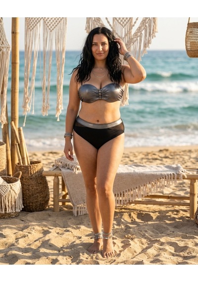 Büyük Beden Destekli Straplez Kesim Parlak Toparlayıcı Yüksek Bel Kadın Bikini Takım Siyah Büyük Beden Destekli Straplez Kesim Parlak Toparlayıcı Yüksek Bel Kadın Bikini Takım Siyah