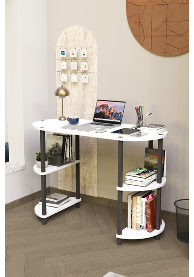 Soft Oval Çalışma Masası Çok Raflı Bilgisayar Masası Modern Ofis Ve Ev Çalışma Masası Beyaz Soft Oval Çalışma Masası Çok Raflı Bilgisayar Masası Modern Ofis Ve Ev Çalışma Masası Beyaz