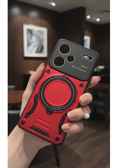 Redmi Note 13 Pro Plus İçin Uyumlu 3d Kamera Lens Korumalı Yüzüklü Stand Olabilen Kılıf