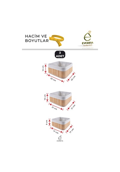 3 Lü Kare Kumaş Organizer Sepet Dekoratif Raf Dolap İçi Düzenleyici Çok Amaçlı Kutu Renkli