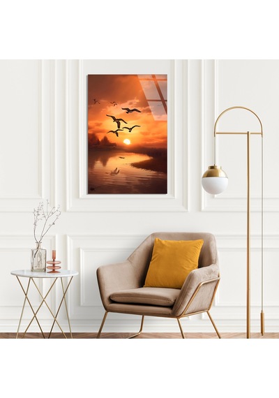 Gün Batımında Kuşlar - Cam Tablo - Deg0918 50 X 70 Cm
