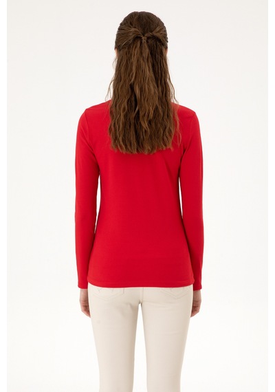 U.S. Polo Assn. Kadın Kırmızı Basic Polo Yaka Sweatshırt 50313593-VR030