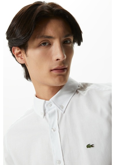 Lacoste Mens Slim Fit White Shirt Dar Kesim Pamuklu Erkek Gömlek Beyaz