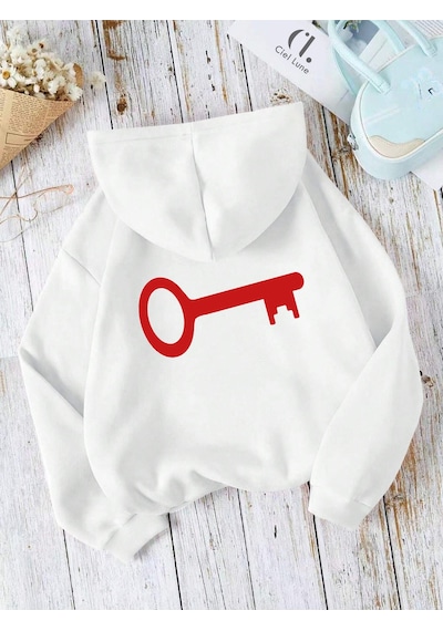Nevermind Sevgili Çift Kombin Key To Yazı Baskılı Renk Kapüşonlu Sweatshirt Beyaz