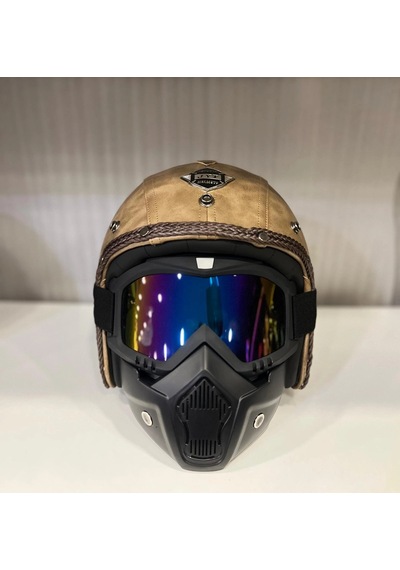 Kask Tex 701 Jyt Kahverengi Deri + Kask Maskeli