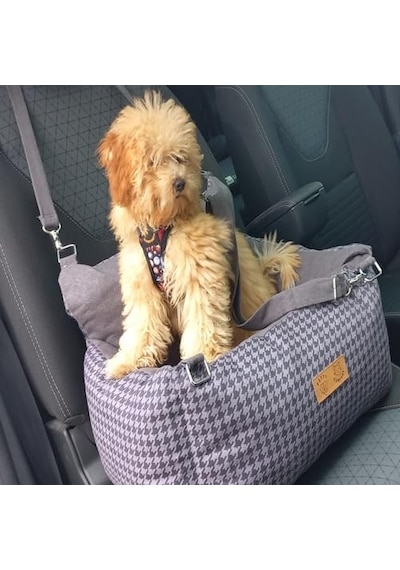 Köpek Oto Koltuğu- Seyahat Koltuğu-ayarlanabilir Çift Kordon-kedi Yatağı-taşınabilir Gri Kazayağı Small