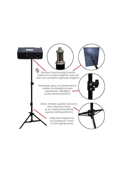 Upway Çok Amaçlı Teleskobik Sahne, Projeksiyon Ve Tablet Standı - 112 Cm Teleskobik Tripot