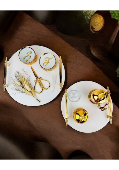 Commitment Gold Polyester Nişan Tepsisi Beyaz Beyaz