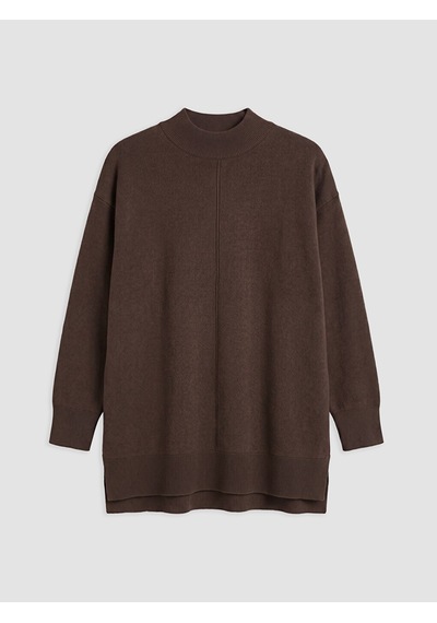 Lc Waikiki Lc Waıkıkı Kahverengi Yarım Balıkçı Yaka Kadın Oversize Triko Tunik