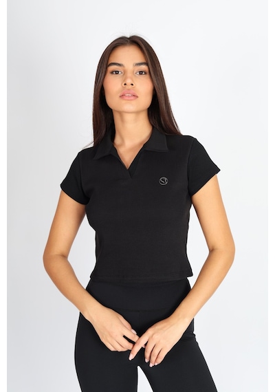 Soft&Basic Polo Yaka Ve Patlı Kaşkorse T-shirt Siyah
