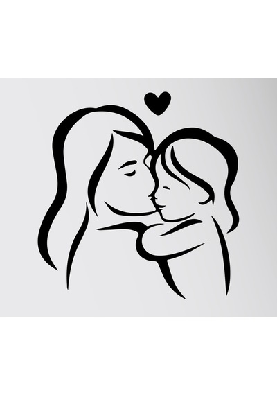Anneler Gününe Özel Anne Ve Bebek Duvar Sticker Siyah