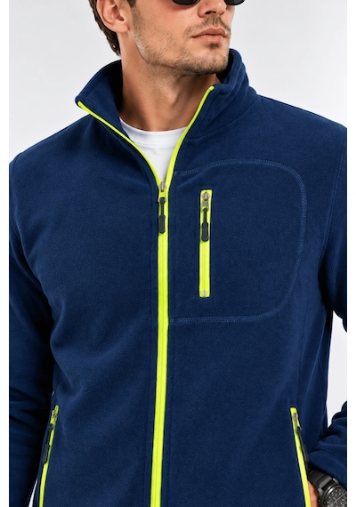 Genius Store Unisex Polar Tam Fermuarlı 3 Cepli Tüylenme Yapmaz Soğuğa Karşı Dayanaklı Spor Erkek-kadın Polar Tekli İndigo