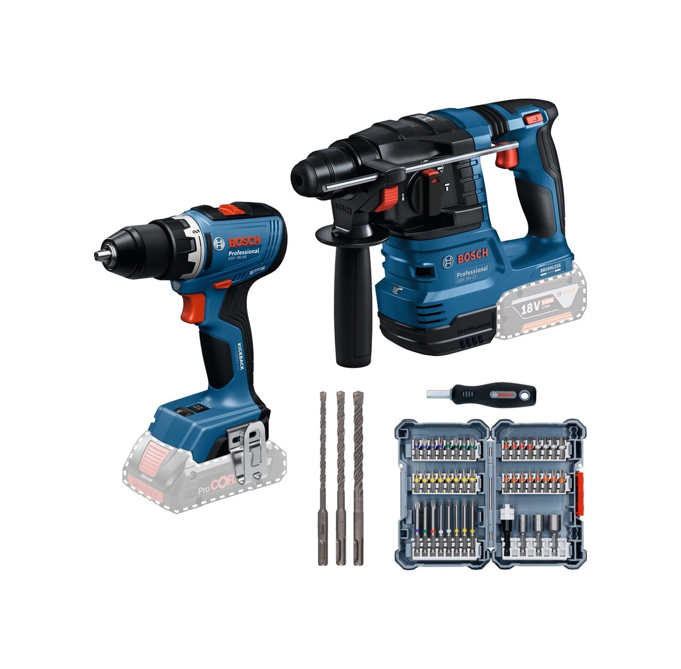 Bosch GSR 18V-45 Akülü Vidalama + GBH 18V-22 Kırıcı Delici 2x4AH Akülü Kombo Set - 0615V0003D