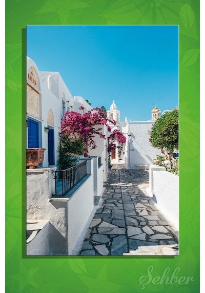 Yunanistan Tinos Adası Pyrgos Köyünün Tipik Dar Bir Sokağı Yatay Kanvas Tablo 4045 Çok Renkli