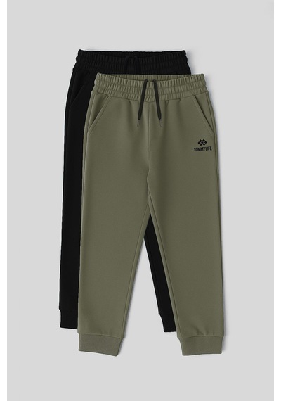 TOMMYLIFE Standart Fit 2li Paket Siyah-haki Erkek Çocuk Eşofman Alt - 11205 Siyah - Haki