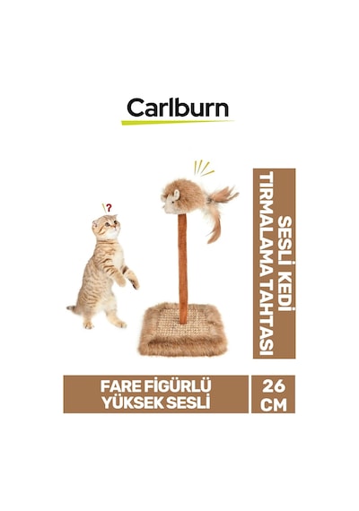 Premium Tırnak Törpüleme 14x14cm En 26cm Yükseklik Dayanıklı Sesli Oyuncaklı Kedi Tırmalama Tahtası