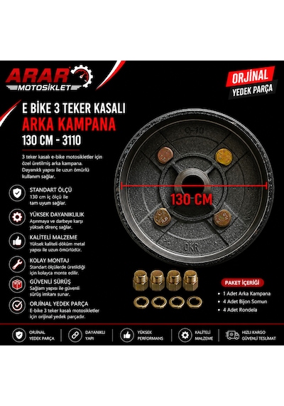 E Bike 3 Teker Kasalı Arka Kampana 130 Cm-3110 130 Mm