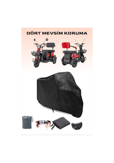 Siyah E-mon Capri Elektrikli 3 Tekerlekli Motosiklet Brandası Lastikli Bağlantı Tokalı