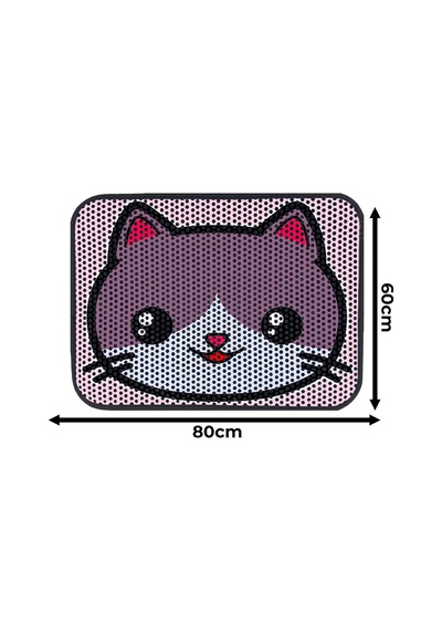 Büyük Boy Renkli Desenli Elekli Kedi Tuvalet Önü Paspası 60 X 80 Cm Büyük Pembe - 834019563