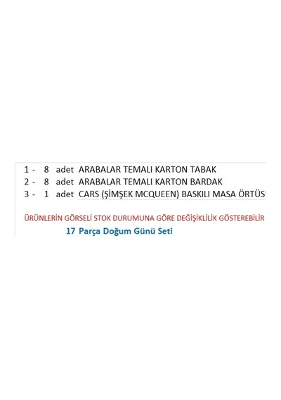 Cars, Arabalar , Şimşek Mcqueen 8 Adet Tabak, 8 Adet Bardak, Baskılı Masa Örtüsü