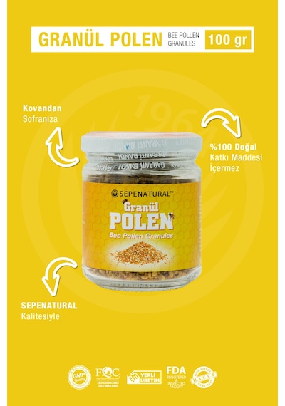 Sepe Natural Arı Poleni Tane Yerli Çok Renkli Granül Polen 100 G