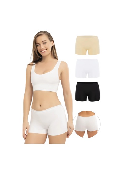 Terrien Bayan Giyim Esnek İç Pantolon İçi Basic Lazer Kesim Dikişsiz Kadın Boxer Külot 3'lü Paket çok Renkli