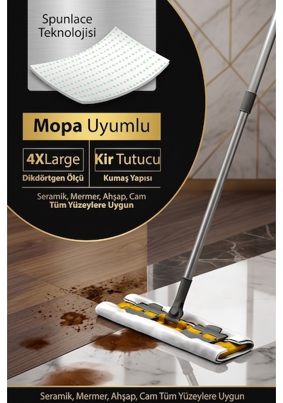 50 Yaprak 4xl Büyük Boy Mandallı Mop Uyumlu Islak Yer Temizlik Havlusu - Kullan At Bez Beyaz