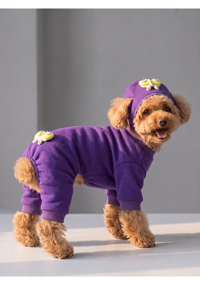Violet Wings Köpek Bere Ve Tulum Kombini Mor Renk 3d Kelebek Aksesuarlı Penye Köpek Kıyafeti