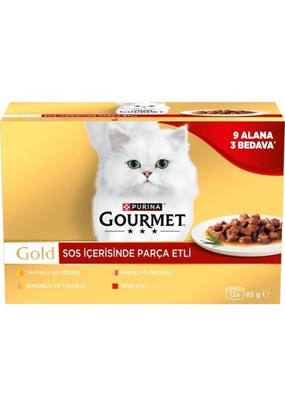 Gourmet Gold Sos İçinde Parça Etli Karışık Seri Kedi Yaş Maması 85gr X 12 Adet 12 Al 9 Öde