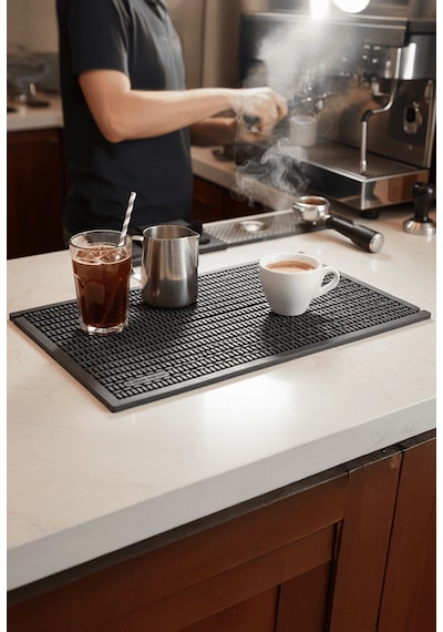 Zq Polimer 45x27 Cm Kauçuk Bar Mat, Bulaşık Kurutma Matı, Tencere Altlığı, Cam Kenarı Saksı Altlığı Siyah