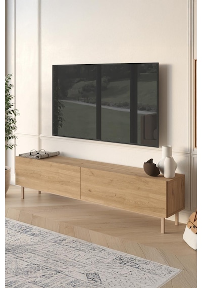 Robin Home Arizona Tv Ünitesi Sehpası Ahşap Ayaklı 180cm Sepet Kahverengi