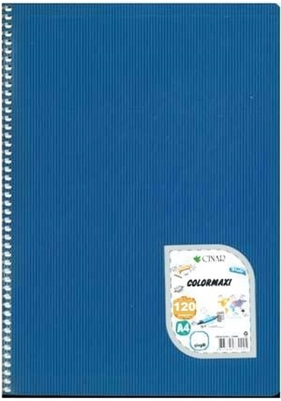 Çınar Spiralli Defter Plastik Kapak 120 Yp A4 Çizgili Mavi
