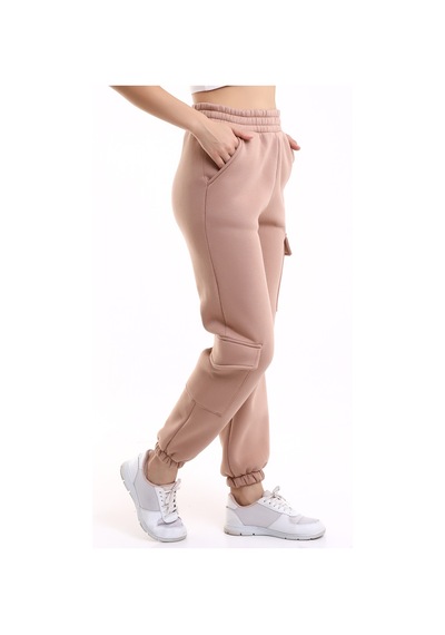 Winmoda34 Kadın Jogger Kalın 3 İplik Yandan Cepli Kargo Eşofman Altı Bisküvi