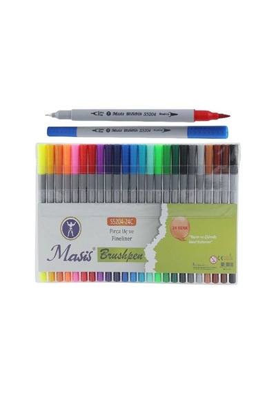 Masis Double Brush Pen Fırça Uçlu Kalem + Fineliner 24 Renk Set