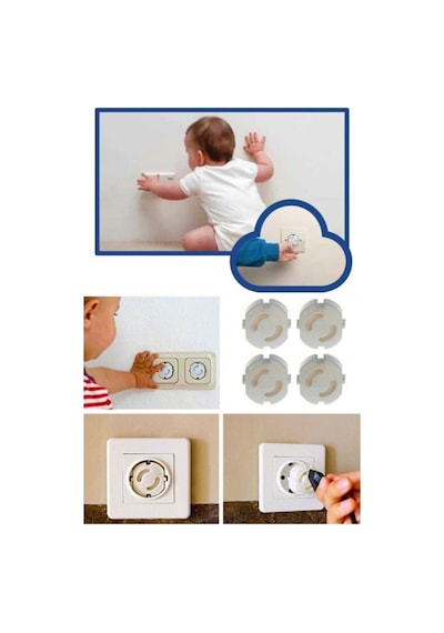 6 Parça Topraklı Elektrik Yuvası Tıkacı Yuvarlak Kilitli Koruyucu Tapa