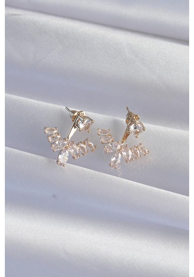 Pirinç Gold Renk Zirkon Taşlı V Model Küpe